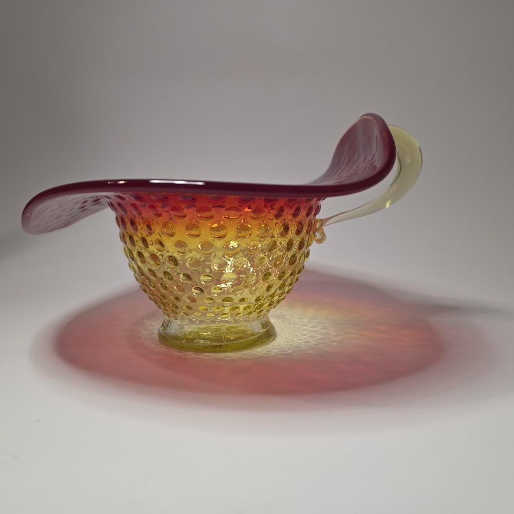 Vintage MCM Jack In The Pulpit Amberina Glass Hobnail Pitcher GLOWS!